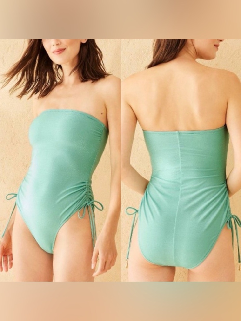 Shade & Shore Strapless Ruched Side One-Piece Swimsuit‎ - Mint Green, M, NWOT